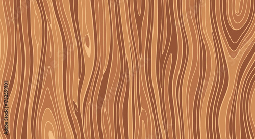 Seamlessly rendered realistic wood grain texture with a warm, natural brown hue and flowing, organic patterns, perfect for backgrounds