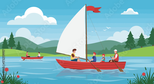 Summer Lake Adventure with Families Sailing and Rowing Boats