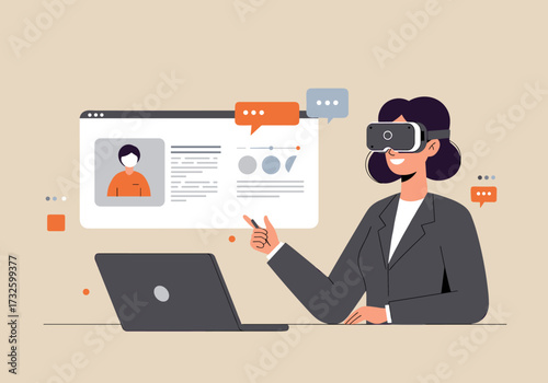 Virtual reality training session office environment digital content professional viewpoint innovative concept
