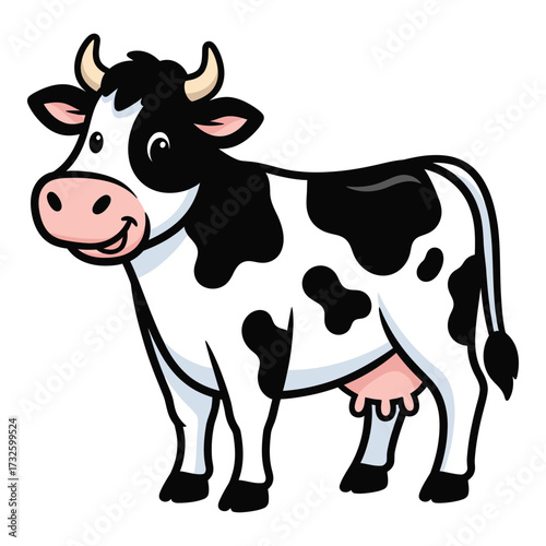 Cartoon holstein cow standing full body happy farm animal dairy livestock pet 