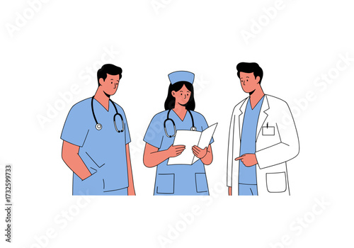 Healthcare professionals collaborating in a medical office informative environment teamwork concept