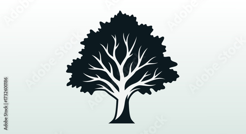 Stylized Silhouette of a Lush Deciduous Tree with Intricate Branches, Symbolizing Growth, Nature, and Stability