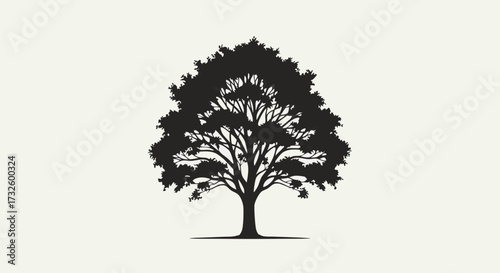 Silhouette of a majestic deciduous tree with a sprawling canopy against a pale background, symbolizing growth and nature's beauty