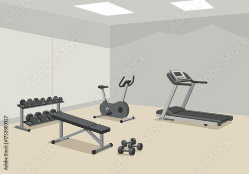 Home gym equipment setup residential space minimalist design eye level fitness motivation