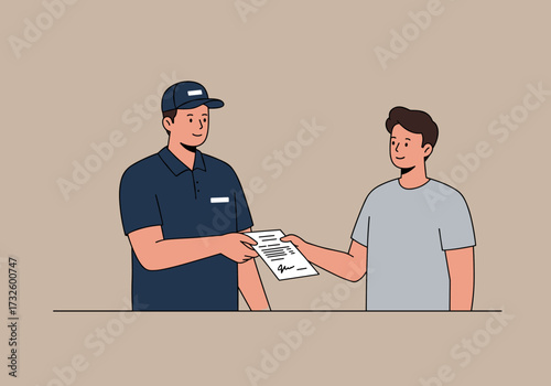 Delivery action office location document exchange professional environment viewpoint trust building concept