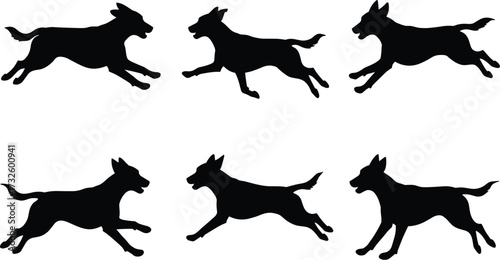 Vector illustration of multiple dog breeds with ball, playful pet activity, domestic animals, canine friendship, training, exercise, companionship, lifestyle design