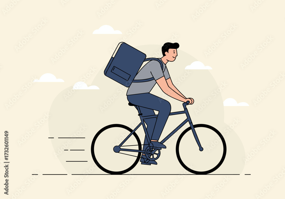 Fototapeta premium Biking adventure delivery urban city digital modern environment side view lifestyle concept