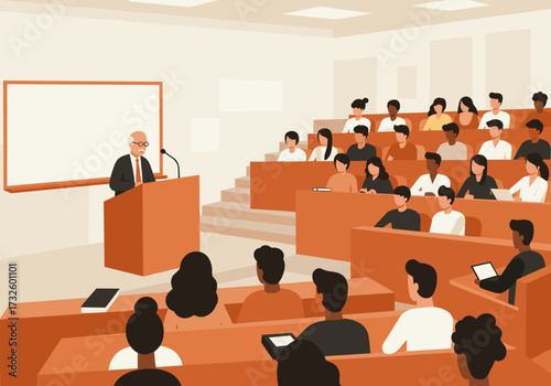 Educational lecture on business strategies classroom digital academic environment front view learning experience