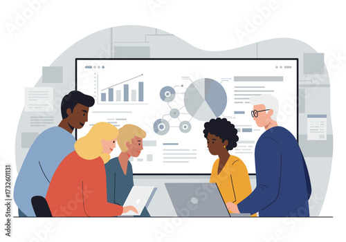 Team collaboration in business meeting office environment digital presentation engaged discussion professional insight