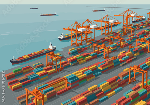 Cargo loading operations in a shipping transport industry aerial view optimized logistics environment