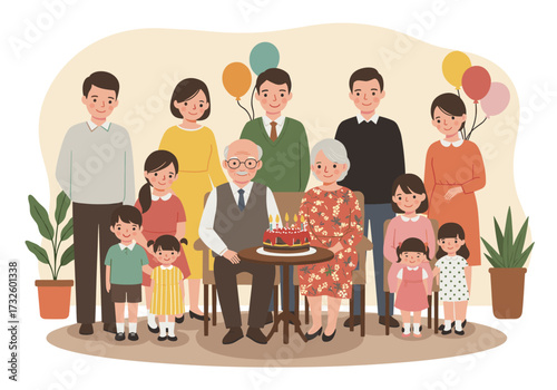 Family celebration home indoor group portrait joyful gathering