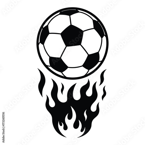 Dynamic soccer ball with fiery flames graphic art for sports enthusiasts and game promotion silhouette