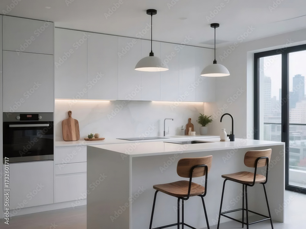 Fototapeta premium 白を基調としたモダンなキッチンのインテリア