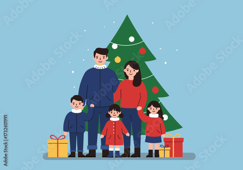 Family celebrating christmas together festive home setting cheerful mood front view