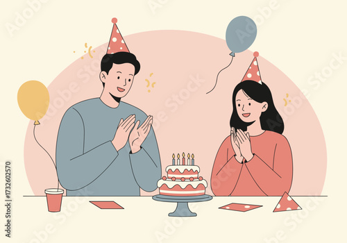 Birthday celebration with cake and balloons home party digital cheerful atmosphere view joyful moments