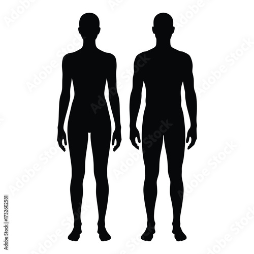 Silhouette human figures standing side by side male and female detailed body shapes silhouette