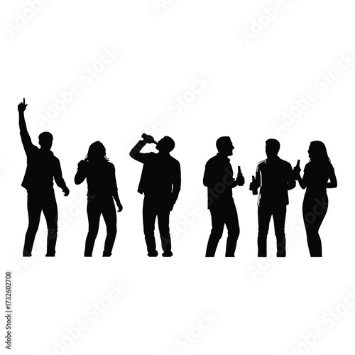 Dynamic silhouettes of people dancing and celebrating at a lively party event silhouette