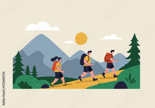 Hiking adventure mountain trails digital nature landscape side view outdoor exploration
