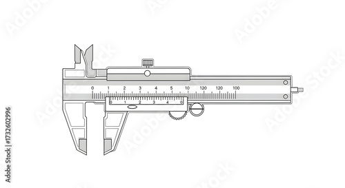 Detailed outline illustration of a classic vernier caliper tool for accurate mechanical measurements on an isolated white background