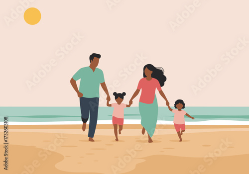 Family fun day at the beach relaxing seaside environment illustrative joyful memory
