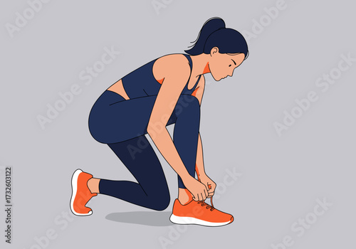 Running preparation woman tying shoelaces indoor setting fitness motivation