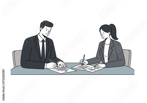 Signing business contracts office conference room digital professional environment collaborative view agreement process