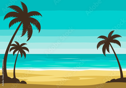 Relaxing beach scene with palm trees tropical coastline digital warm environment aerial view serenity