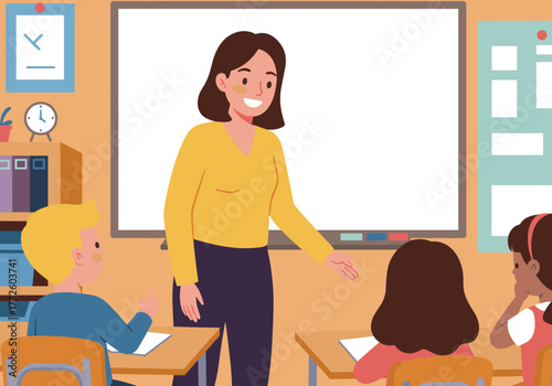 Interactive learning session with teacher and students in classroom environment engaging educational experience