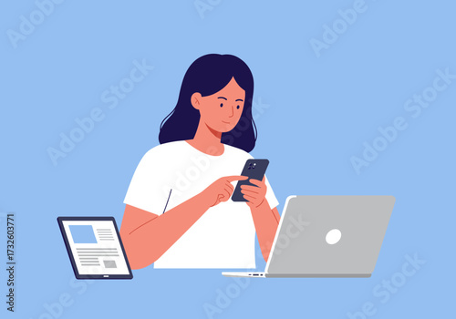 Remote work engagement focused individual using devices at home digital environment casual setting