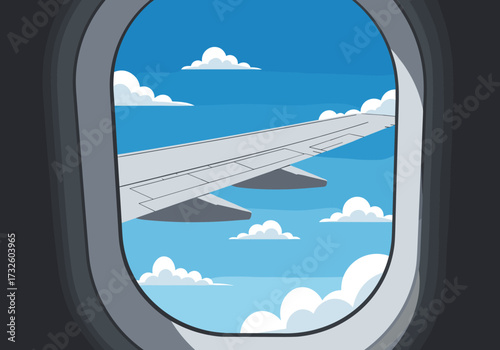 Travel adventure airplane wing view over clouds flight journey sky environment aerial perspective