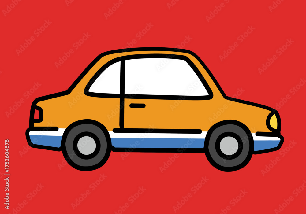 Fototapeta premium Simple Orange and Blue Cartoon Car on Red Background Vector Illustration