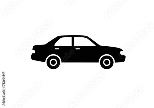 Black Sedan Car Silhouette Icon on White Background - Automobile Vector Graphic