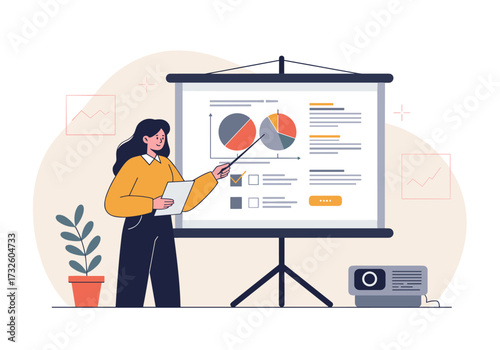 Business presentation with charts and graphs office environment digital content informative viewpoint