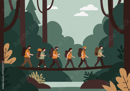 Adventure hiking expedition forest trail digital outdoor setting side view nature exploration