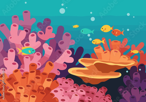 Vibrant coral reef ecosystem underwater scene digital marine life colorful environment aesthetic view
