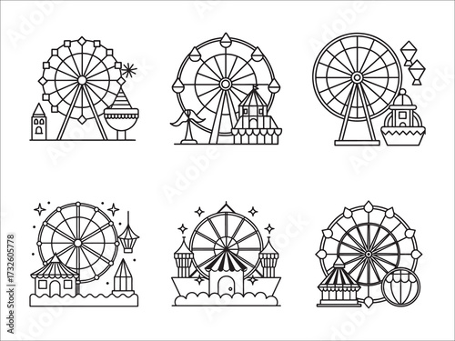 Amusement park icons set Ferris wheel cartoon vector illustration
