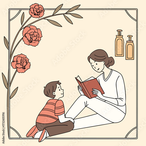 Happy Mother Child Reading Together
