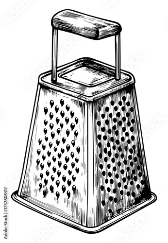 Vintage Cheese Grater Sketch – Hand-Drawn Illustration. Classic Cheese Grater Drawing, Retro Culinary Sketch Vector.