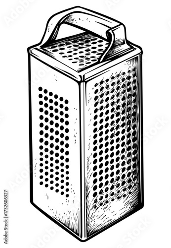 Vintage Cheese Grater Sketch – Hand-Drawn Illustration. Classic Cheese Grater Drawing, Retro Culinary Sketch Vector.