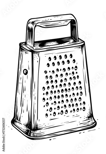 Vintage Cheese Grater Sketch – Hand-Drawn Illustration. Classic Cheese Grater Drawing, Retro Culinary Sketch Vector.