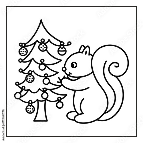 Christmas coloring page with festive holiday elements, Holiday season coloring page with Santa, gifts, and snowflakes, Black and white Christmas illustration with winter decorations