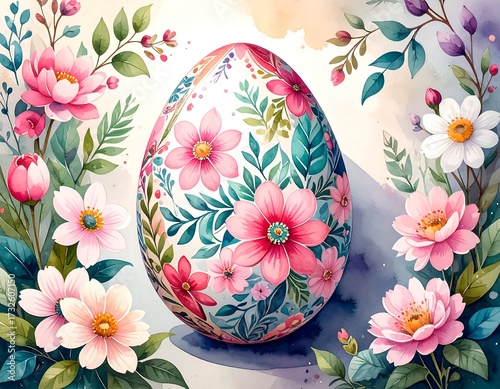 Floral Easter egg, watercolor style