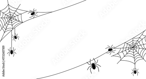 Halloween Spiders and Webs Border Illustration with Copy Space