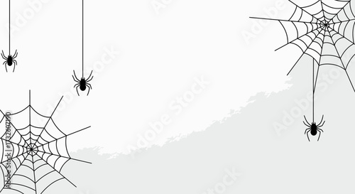 Minimalist Halloween Background with Spiders and Cobwebs on White Textured Paper