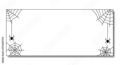Halloween Spider Web and Hanging Spider Frame Border on White Background