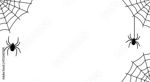 Halloween Frame with Spiders and Cobwebs on White Background – Spooky Border Design with Copy Space