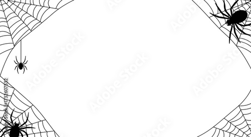 Halloween Spider Web and Spiders Frame with Copy Space on White Background