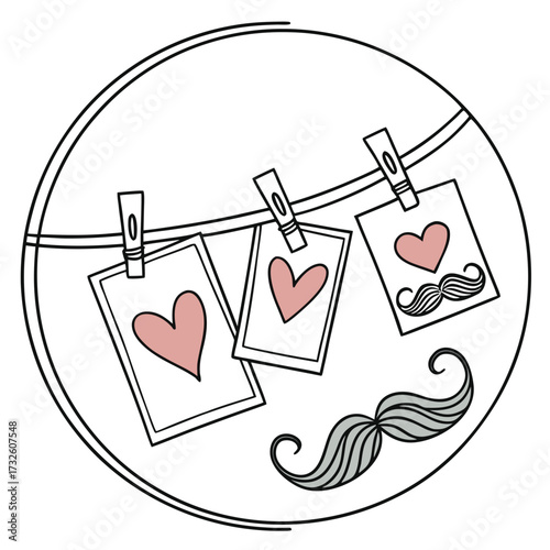 Romantic Hearts and Mustache Graphic