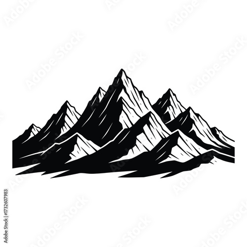 Dramatic jagged mountain range silhouette for outdoor adventure and nature themes high-resolution graphic silhouette