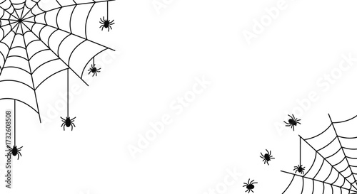 Halloween Spider Web and Spiders on White Background Graphic